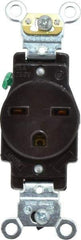 Leviton - 250 VAC, 15 Amp, 6-15R NEMA Configuration, Brown, Industrial Grade, Self Grounding Single Receptacle - 1 Phase, 2 Poles, 3 Wire, Flush Mount, Impact Resistant - Americas Industrial Supply