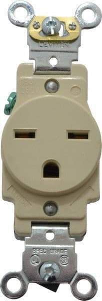 Leviton - 250 VAC, 15 Amp, 6-15R NEMA Configuration, Ivory, Industrial Grade, Self Grounding Single Receptacle - 1 Phase, 2 Poles, 3 Wire, Flush Mount, Impact Resistant - Americas Industrial Supply