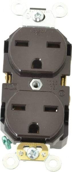 Leviton - 250 VAC, 15 Amp, 6-15R NEMA Configuration, Brown, Industrial Grade, Self Grounding Duplex Receptacle - 1 Phase, 2 Poles, 3 Wire, Flush Mount, Impact Resistant - Americas Industrial Supply