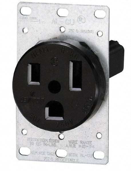 Leviton - 250 VAC, 30 Amp, 15-30R NEMA Configuration, Black, Industrial Grade, Self Grounding Single Receptacle - 3 Phase, 3 Poles, 4 Wire, Flush Mount, Tamper Resistant - Americas Industrial Supply