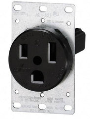 Leviton - 250 VAC, 50 Amp, 15-50R NEMA Configuration, Black, Industrial Grade, Self Grounding Single Receptacle - 3 Phase, 3 Poles, 4 Wire, Flush Mount, Tamper Resistant - Americas Industrial Supply