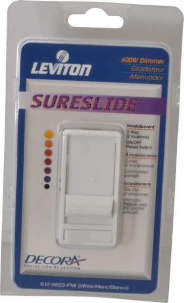 Leviton - 1 Pole, 120 VAC, 60 Hz, 600 Watt, Residential Grade, Rocker, Wall and Dimmer Light Switch - 1.73 Inch Wide x 4.13 Inch High, Incandescent - Americas Industrial Supply