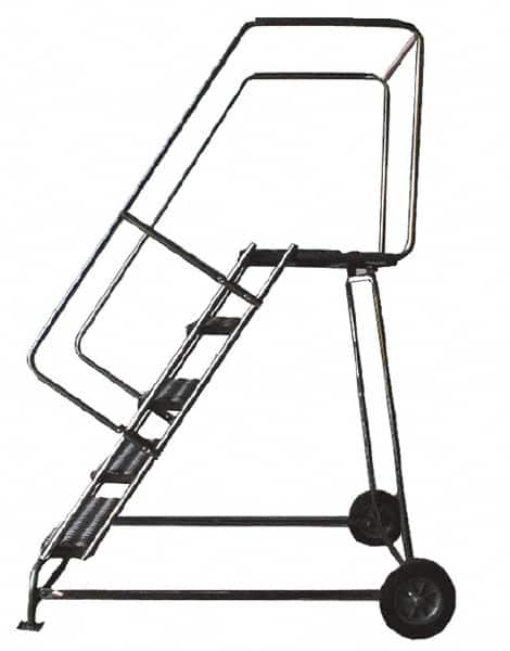 Ballymore - 83" 5 Step Ladder - Rolling Safety Ladder, 300 Lb Capacity, 50" Platform Height, 30" Base Width x 43" Depth, Heavy-Duty Serrated Grating - Americas Industrial Supply