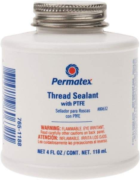 Permatex - 4 oz Brush Top Can White Thread Sealant - PTFE Based, 300°F Max Working Temp, For Use with Fittings - Americas Industrial Supply