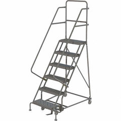 TRI-ARC - 96" 6 Step Rolling Platform Ladder - 450 Lb Capacity, 60" Platform Height, 27" Base Width x 50" Depth, Serrated Tread - Americas Industrial Supply