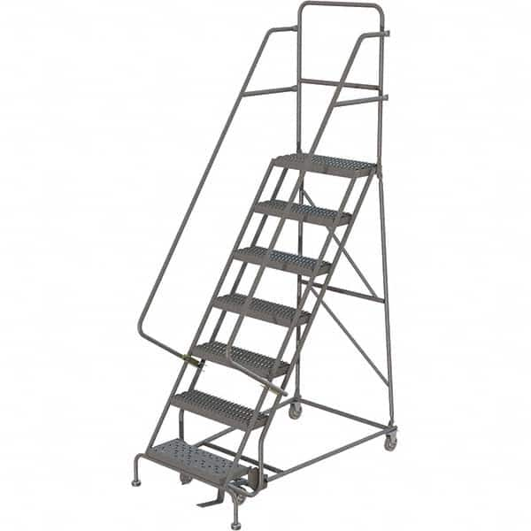 TRI-ARC - 103" 7 Step Ladder - 350 Lb Capacity, 70" Platform Height, 30" Base Width x 56" Depth, Heavy-Duty Serrated Grating - Americas Industrial Supply