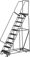 Ballymore - 133" 10 Step All-Directional Ladder - Rolling Safety Ladder, 450 Lb Capacity, 100" Platform Height, 32" Base Width x 74" Depth, Perforated Tread - Americas Industrial Supply