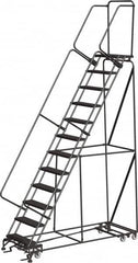 Ballymore - 153" 12 Step Ladder - Rolling Safety Ladder, 450 Lb Capacity, 120" Platform Height, 32" Base Width x 87" Depth, Abrasive Mat Tread - Americas Industrial Supply