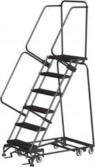 Ballymore - 93" 6 Step All-Directional Ladder - Rolling Safety Ladder, 450 Lb Capacity, 60" Platform Height, 30" Base Width x 49" Depth, Perforated Tread - Americas Industrial Supply