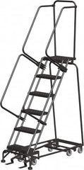 Ballymore - 93" 6 Step All-Directional Ladder - Rolling Safety Ladder, 450 Lb Capacity, 60" Platform Height, 24" Base Width x 49" Depth, Perforated Tread - Americas Industrial Supply