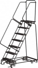 Ballymore - 103" 7 Step All-Directional Ladder - Rolling Safety Ladder, 450 Lb Capacity, 70" Platform Height, 30" Base Width x 55" Depth, Perforated Tread - Americas Industrial Supply