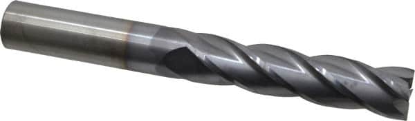 Hertel - 3/4", 3" LOC, 3/4" Shank Diam, 6" OAL, 4 Flute, Solid Carbide Square End Mill - Single End, TiCN Finish, Spiral Flute, 30° Helix, Centercutting, Right Hand Cut, Right Hand Flute - Americas Industrial Supply