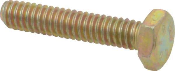 Made in USA - 1/4-20 UNC, 1-1/4" Length Under Head Hex Head Cap Screw - Fully Threaded, Grade 8 Alloy Steel, Zinc Yellow Dichromate Finish, 7/16" Hex - Americas Industrial Supply