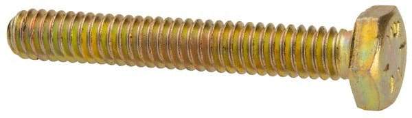 Made in USA - 1/4-20 UNC, 1-3/4" Length Under Head Hex Head Cap Screw - Fully Threaded, Grade 8 Alloy Steel, Zinc Yellow Dichromate Finish, 7/16" Hex - Americas Industrial Supply