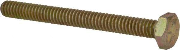 Made in USA - 1/4-20 UNC, 2-1/2" Length Under Head Hex Head Cap Screw - Fully Threaded, Grade 8 Alloy Steel, Zinc Yellow Dichromate Finish, 7/16" Hex - Americas Industrial Supply