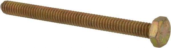 Made in USA - 1/4-20 UNC, 3" Length Under Head Hex Head Cap Screw - Fully Threaded, Grade 8 Alloy Steel, Zinc Yellow Dichromate Finish, 7/16" Hex - Americas Industrial Supply