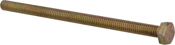 Made in North America - 1/4-20 UNC, 4-1/2" Length Under Head Hex Head Cap Screw - Fully Threaded, Grade 8 Alloy Steel, Zinc Yellow Dichromate Finish, 7/16" Hex - Americas Industrial Supply