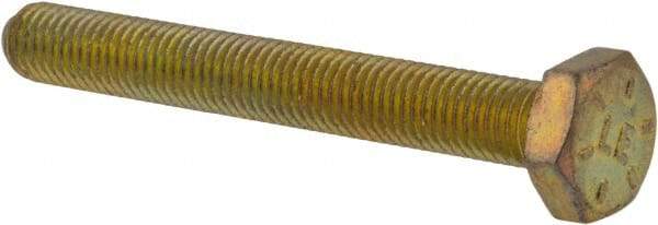 Made in USA - 1/4-28 UNF, 2" Length Under Head Hex Head Cap Screw - Fully Threaded, Grade 8 Alloy Steel, Zinc Yellow Dichromate Finish, 7/16" Hex - Americas Industrial Supply