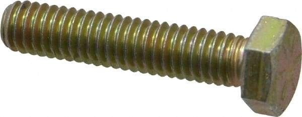 Made in USA - 5/16-18 UNC, 1-1/2" Length Under Head Hex Head Cap Screw - Fully Threaded, Grade 8 Alloy Steel, Zinc Yellow Dichromate Finish, 1/2" Hex - Americas Industrial Supply