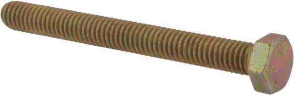 Made in USA - 5/16-18 UNC, 3" Length Under Head Hex Head Cap Screw - Fully Threaded, Grade 8 Alloy Steel, Zinc Yellow Dichromate Finish, 1/2" Hex - Americas Industrial Supply