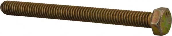 Made in USA - 5/16-18 UNC, 3-1/2" Length Under Head Hex Head Cap Screw - Fully Threaded, Grade 8 Alloy Steel, Zinc Yellow Dichromate Finish, 1/2" Hex - Americas Industrial Supply