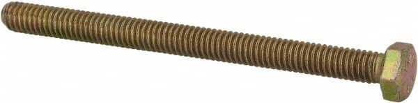 Made in USA - 5/16-18 UNC, 4" Length Under Head Hex Head Cap Screw - Fully Threaded, Grade 8 Alloy Steel, Zinc Yellow Dichromate Finish, 1/2" Hex - Americas Industrial Supply