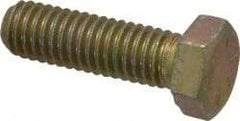 Made in USA - 3/8-16 UNC, 1-1/4" Length Under Head Hex Head Cap Screw - Fully Threaded, Grade 8 Alloy Steel, Zinc Yellow Dichromate Finish, 9/16" Hex - Americas Industrial Supply