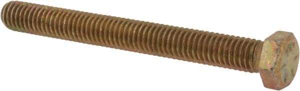 Made in USA - 3/8-16 UNC, 3-1/2" Length Under Head Hex Head Cap Screw - Fully Threaded, Grade 8 Alloy Steel, Zinc Yellow Dichromate Finish, 9/16" Hex - Americas Industrial Supply