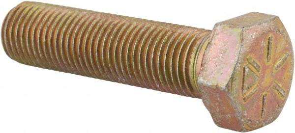 Made in USA - 3/8-24 UNF, 1-1/2" Length Under Head Hex Head Cap Screw - Fully Threaded, Grade 8 Alloy Steel, Zinc Yellow Dichromate Finish, 9/16" Hex - Americas Industrial Supply
