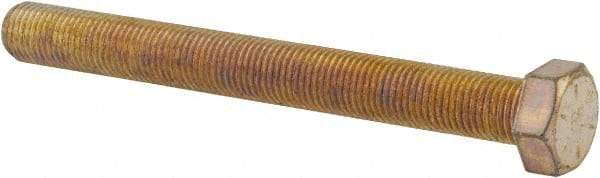 Made in USA - 3/8-24 UNF, 3-1/2" Length Under Head Hex Head Cap Screw - Fully Threaded, Grade 8 Alloy Steel, Zinc Yellow Dichromate Finish, 9/16" Hex - Americas Industrial Supply