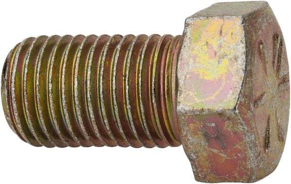 Made in USA - 7/16-20 UNF, 3/4" Length Under Head Hex Head Cap Screw - Fully Threaded, Grade 8 Alloy Steel, Zinc Yellow Dichromate Finish, 5/8" Hex - Americas Industrial Supply