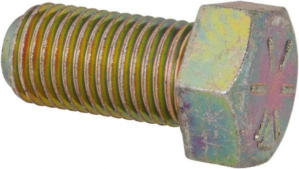 Made in USA - 7/16-20 UNF, 7/8" Length Under Head Hex Head Cap Screw - Fully Threaded, Grade 8 Alloy Steel, Zinc Yellow Dichromate Finish, 5/8" Hex - Americas Industrial Supply