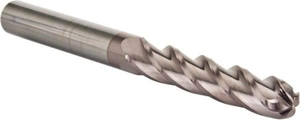 Hertel - 5/8" Diam, 3" LOC, 4 Flute Solid Carbide Ball End Mill - AlTiN Finish, Single End, 6" OAL, 5/8" Shank Diam, Spiral Flute - Americas Industrial Supply