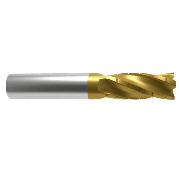 Hertel - 1/2" Diam, 1" LOC, 4 Flute Solid Carbide Roughing Square End Mill - TiN Finish, 3" OAL, 1/2" Shank Diam, Single End, Centercutting - Americas Industrial Supply