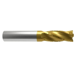 Hertel - 1/2" Diam, 1" LOC, 4 Flute Solid Carbide Roughing Square End Mill - TiN Finish, 3" OAL, 1/2" Shank Diam, Single End, Centercutting - Americas Industrial Supply