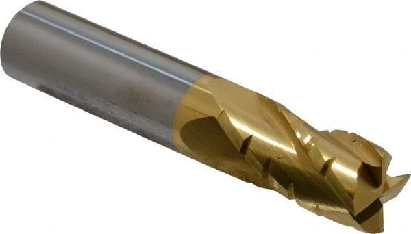 Hertel - 3/4" Diam, 1-1/2" LOC, 4 Flute Solid Carbide Roughing Square End Mill - TiN Finish, 4" OAL, 3/4" Shank Diam, Single End, Centercutting - Americas Industrial Supply