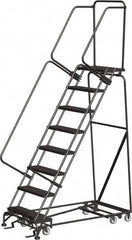 Ballymore - 113" 8 Step Ladder - Rolling Safety Ladder, 450 Lb Capacity, 80" Platform Height, 32" Base Width x 61" Depth, Abrasive Mat Tread - Americas Industrial Supply