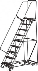 Ballymore - 123" 9 Step All-Directional Ladder - Rolling Safety Ladder, 350 Lb Capacity, 90" Platform Height, 32" Base Width x 68" Depth, Heavy-Duty Serrated Grating - Americas Industrial Supply