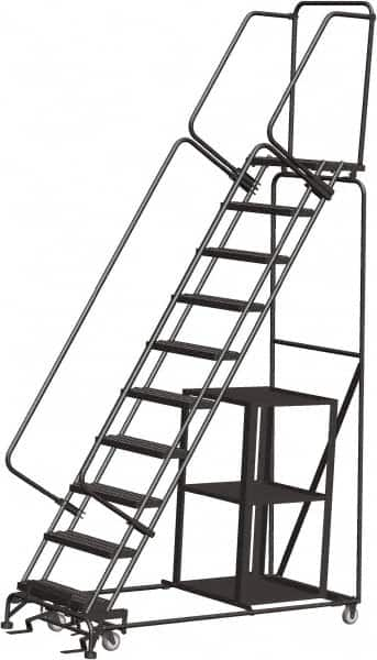 Ballymore - 133" 10 Step Ladder - 450 Lb Capacity, 100" Platform Height, 32" Base Width x 74" Depth, Expanded Metal Tread - Americas Industrial Supply