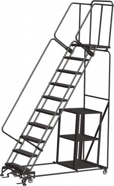 Ballymore - 133" 10 Step Ladder - Safety Stock Picking Ladder, 450 Lb Capacity, 100" Platform Height, 32" Base Width x 80" Depth, Perforated Tread - Americas Industrial Supply