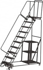 Ballymore - 133" 10 Step Ladder - Safety Stock Picking Ladder, 450 Lb Capacity, 100" Platform Height, 32" Base Width x 80" Depth, Perforated Tread - Americas Industrial Supply