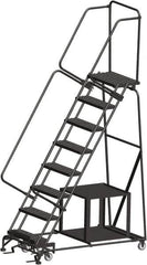 Ballymore - 113" 8 Step Stock-Picking Ladder - 450 Lb Capacity, 80" Platform Height, 32" Base Width x 61" Depth, Perforated Tread - Americas Industrial Supply