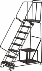 Ballymore - 113" 8 Step Ladder - Safety Stock Picking Ladder, 450 Lb Capacity, 80" Platform Height, 32" Base Width x 68" Depth, Expanded Metal Tread - Americas Industrial Supply