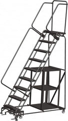 Ballymore - 123" 9 Step Ladder - Safety Stock Picking Ladder, 450 Lb Capacity, 90" Platform Height, 32" Base Width x 68" Depth, Perforated Tread - Americas Industrial Supply