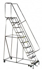 Ballymore - 133" 10 Step Ladder - Rolling Safety Ladder, 450 Lb Capacity, 100" Platform Height, 32" Base Width x 74" Depth, Perforated Tread - Americas Industrial Supply