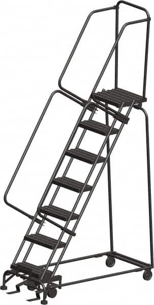 Ballymore - 103" 7 Step Ladder - Rolling Safety Ladder, 450 Lb Capacity, 70" Platform Height, 24" Base Width x 55" Depth, Heavy-Duty Serrated Grating - Americas Industrial Supply