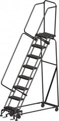 Ballymore - 113" 8 Step Ladder - Rolling Safety Ladder, 450 Lb Capacity, 80" Platform Height, 24" Base Width x 61" Depth, Heavy-Duty Serrated Grating - Americas Industrial Supply