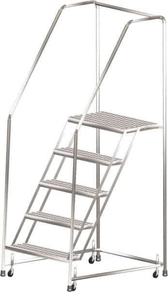 Ballymore - 83" 5 Step Ladder - Rolling Safety Ladder, 450 Lb Capacity, 50" Platform Height, 30" Base Width x 44" Depth, Heavy-Duty Serrated Grating - Americas Industrial Supply