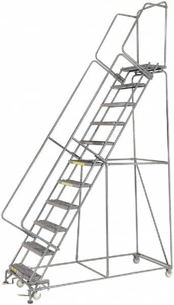 Ballymore - 143" 11 Step Ladder - Rolling Safety Ladder, 450 Lb Capacity, 110" Platform Height, 32" Base Width x 80" Depth, Heavy-Duty Serrated Grating - Americas Industrial Supply