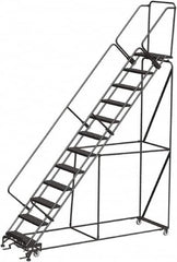 Ballymore - 153" 12 Step Stairway Slope Ladder - Rolling Safety Ladder, 450 Lb Capacity, 120" Platform Height, 32" Base Width x 116" Depth, Heavy-Duty Serrated Grating - Americas Industrial Supply